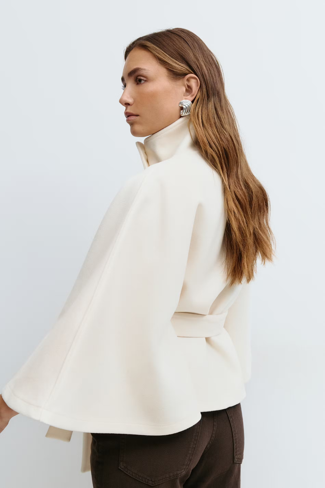 Diane | Elegant Cape Coat with Belt & High Collar