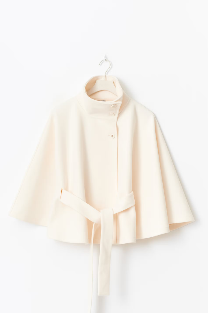 Diane | Elegant Cape Coat with Belt & High Collar