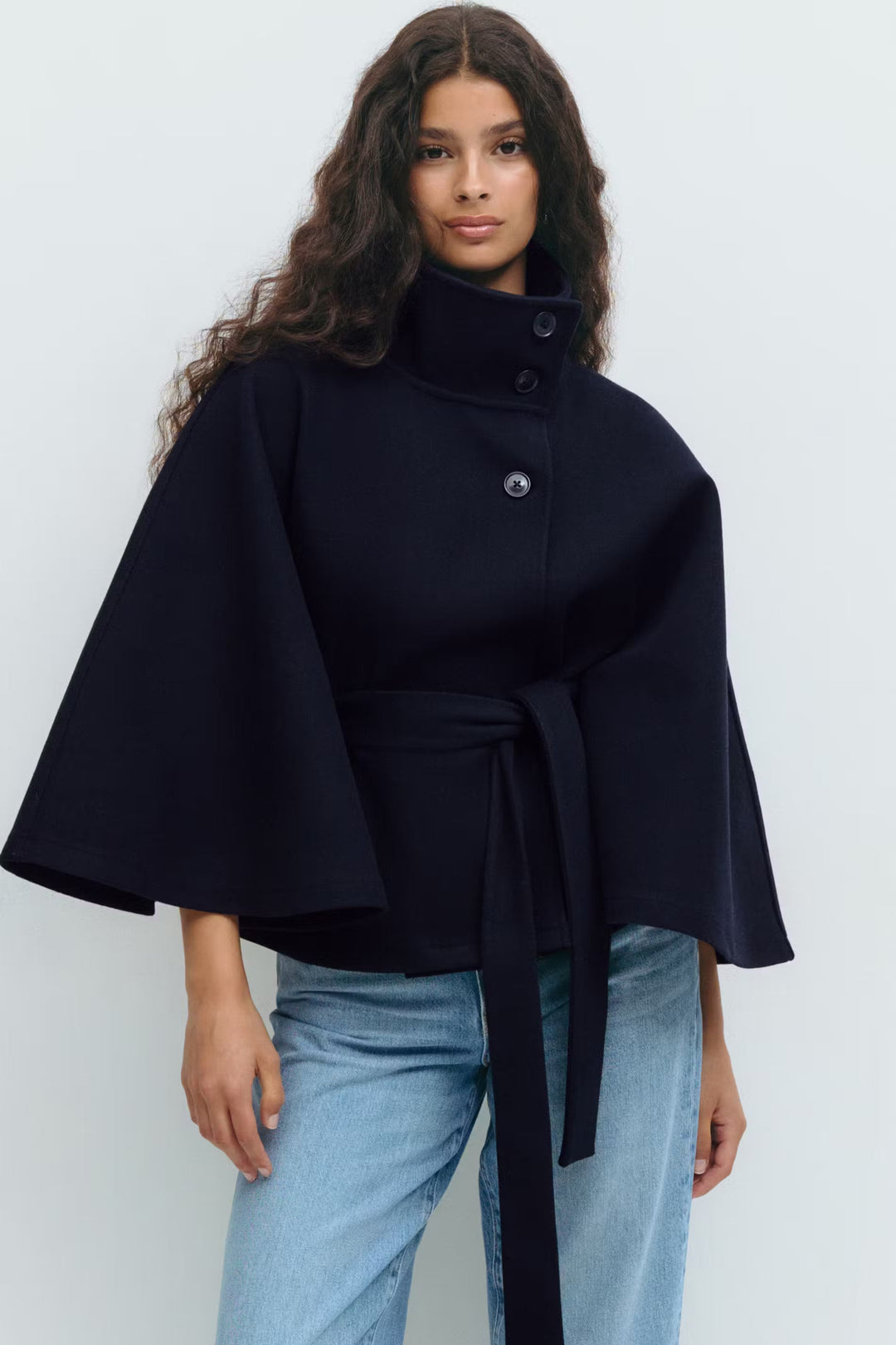 Diane | Elegant Cape Coat with Belt & High Collar
