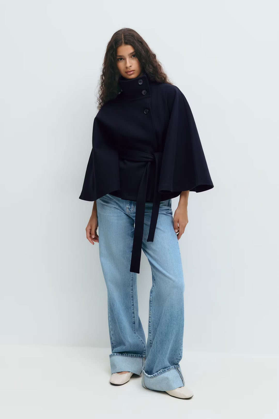 Diane | Elegant Cape Coat with Belt & High Collar