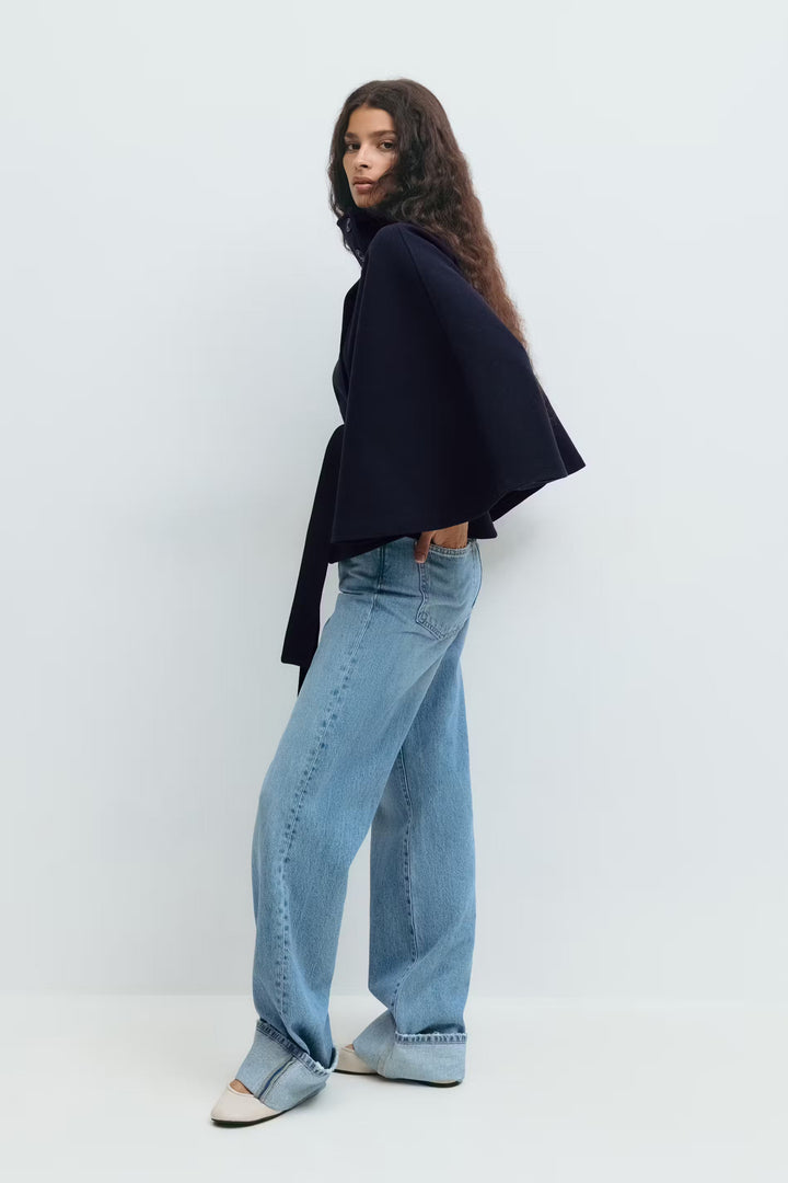 Diane | Elegant Cape Coat with Belt & High Collar