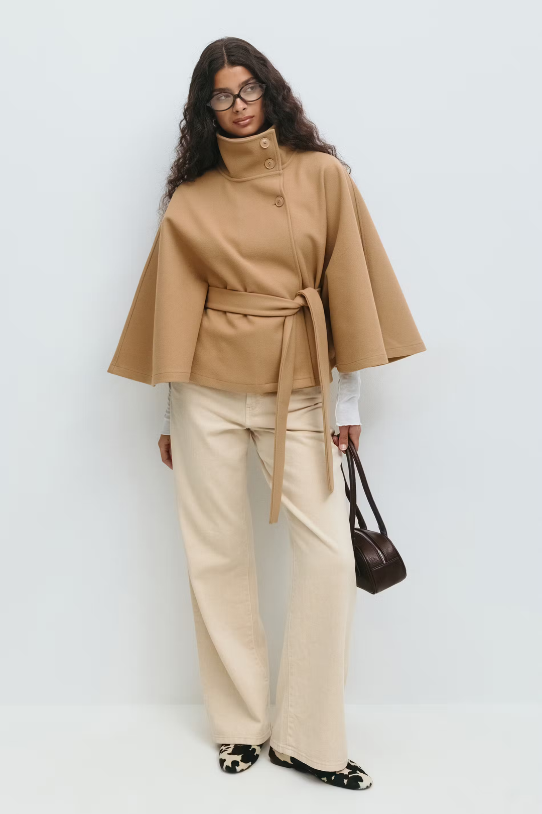 Diane | Elegant Cape Coat with Belt & High Collar