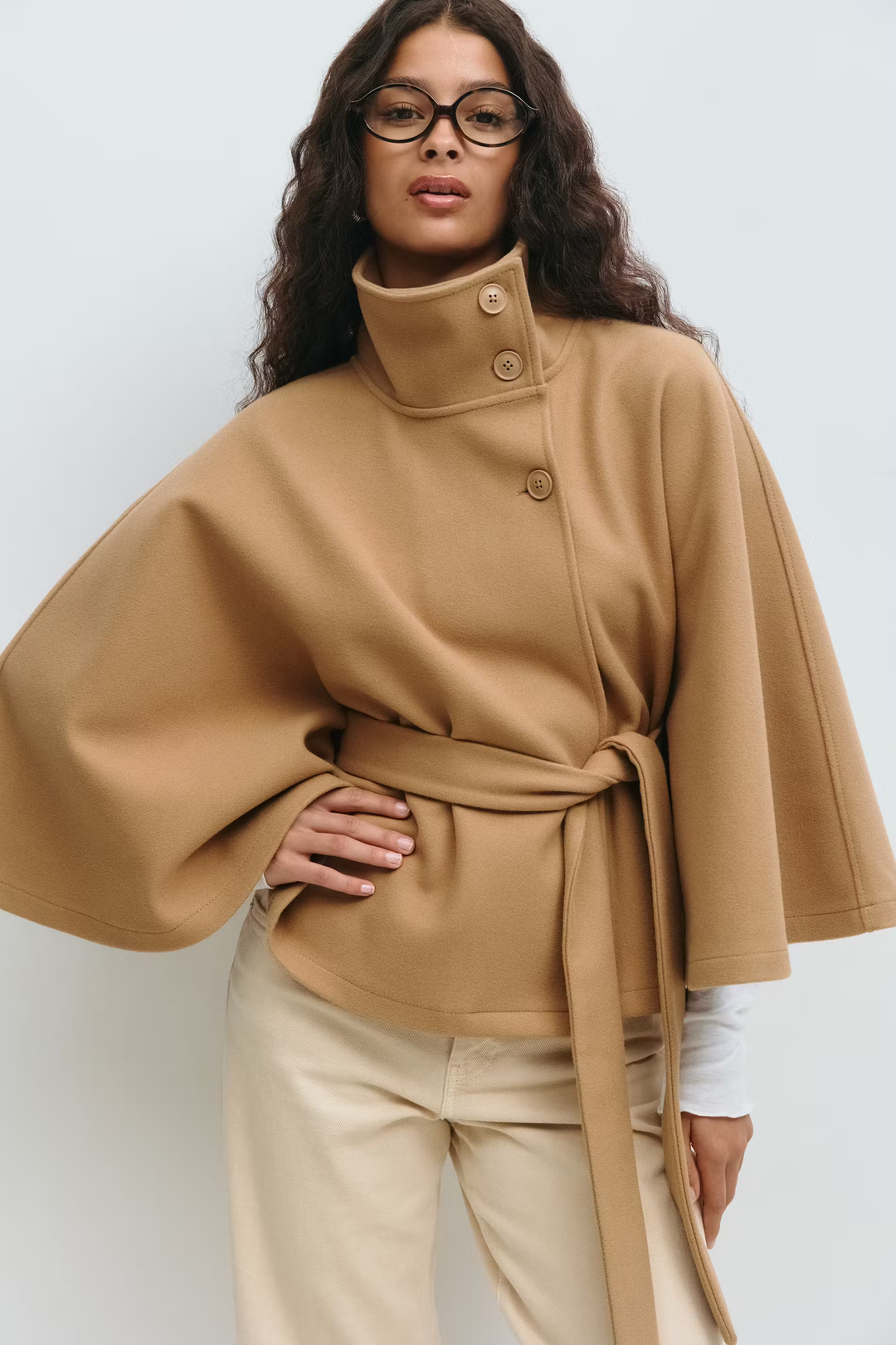 Diane | Elegant Cape Coat with Belt & High Collar