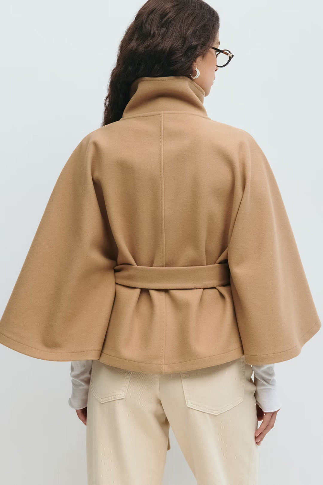 Diane | Elegant Cape Coat with Belt & High Collar