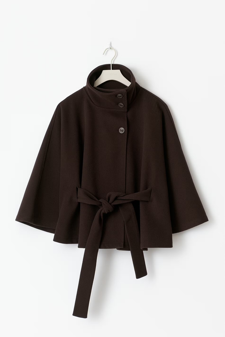 Diane | Elegant Cape Coat with Belt & High Collar
