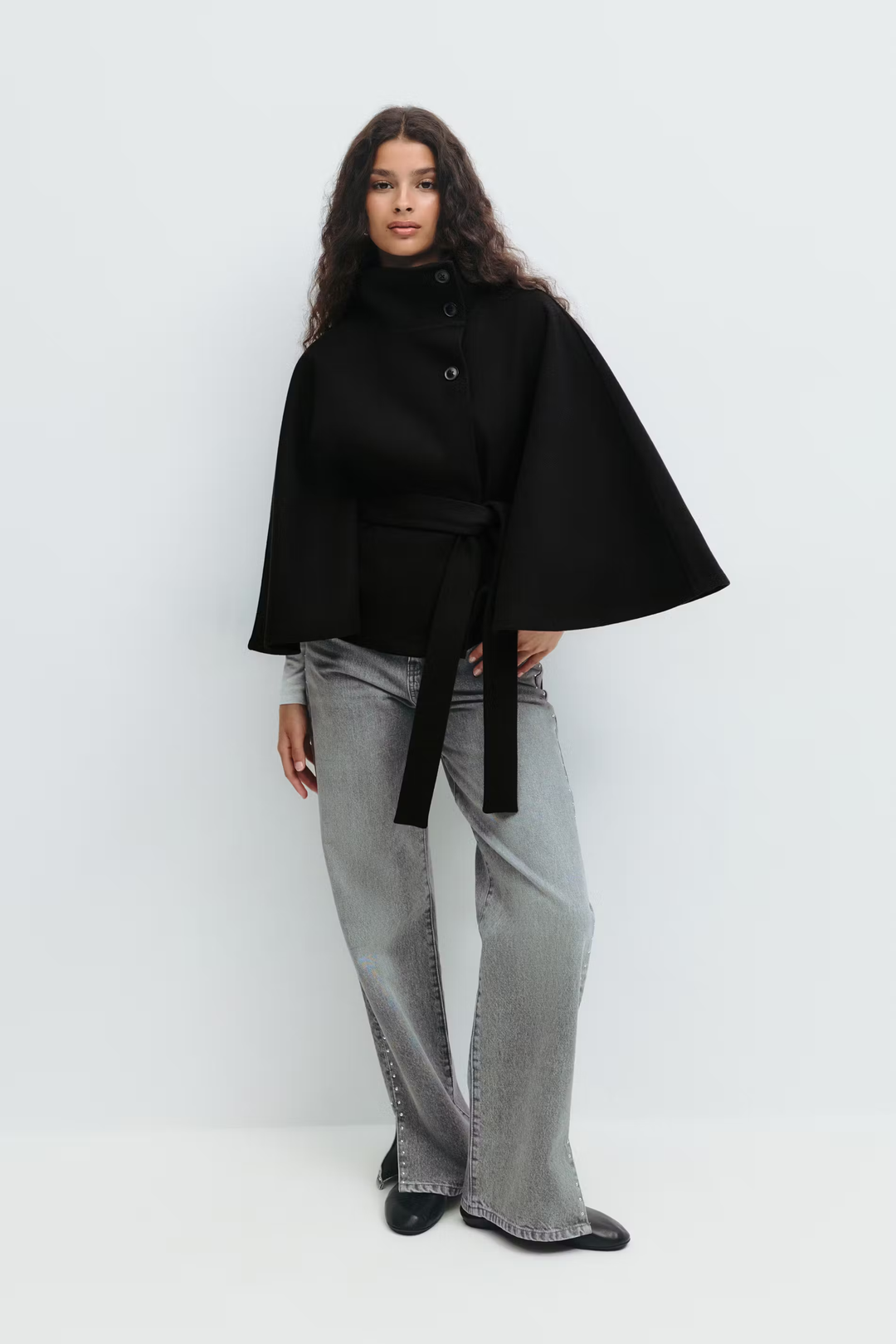 Diane | Elegant Cape Coat with Belt & High Collar
