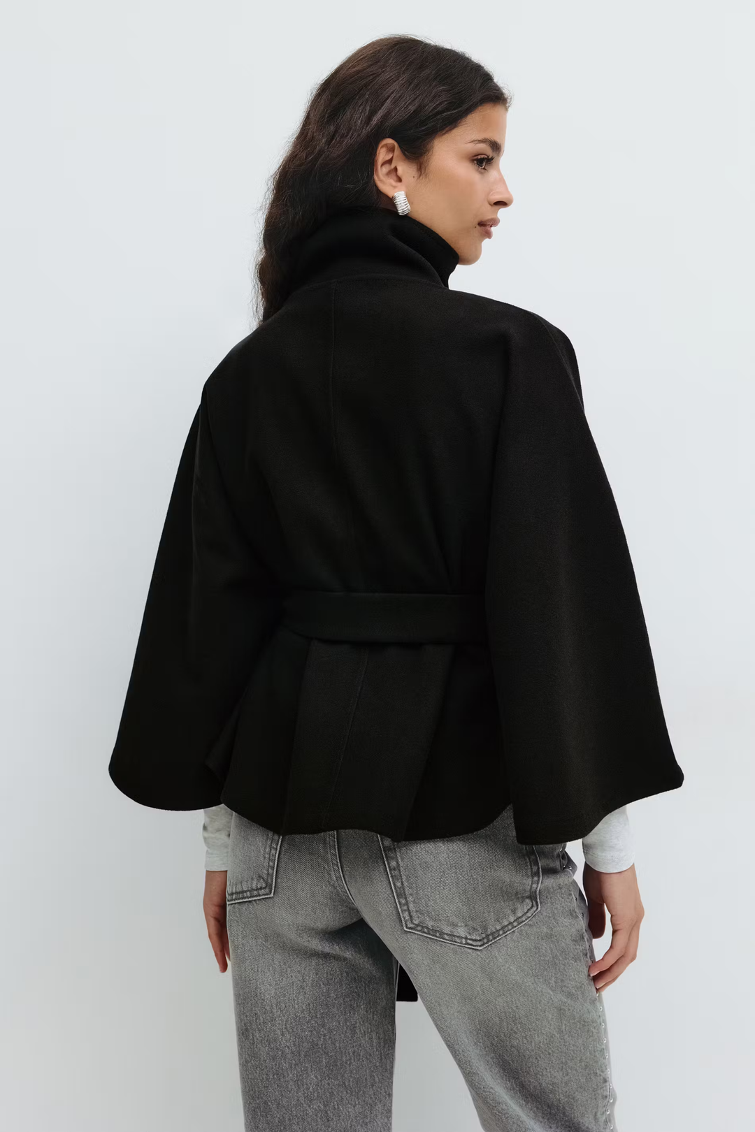 Diane | Elegant Cape Coat with Belt & High Collar