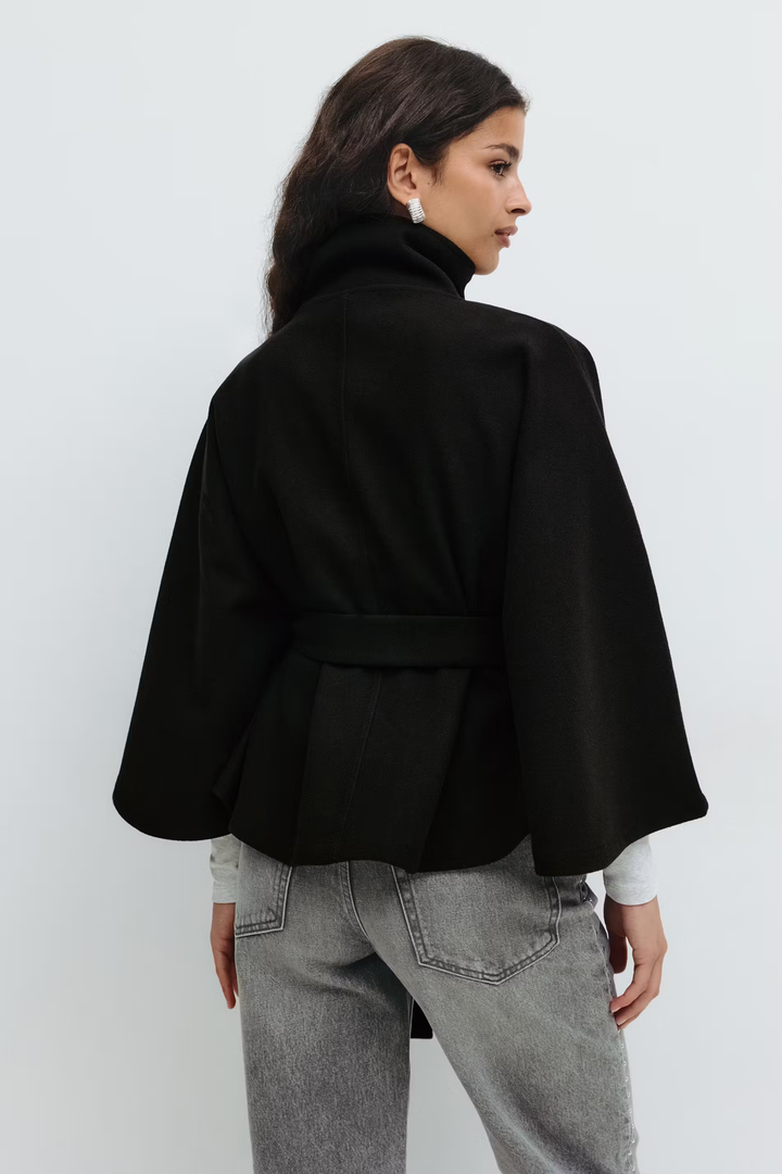 Diane | Elegant Cape Coat with Belt & High Collar