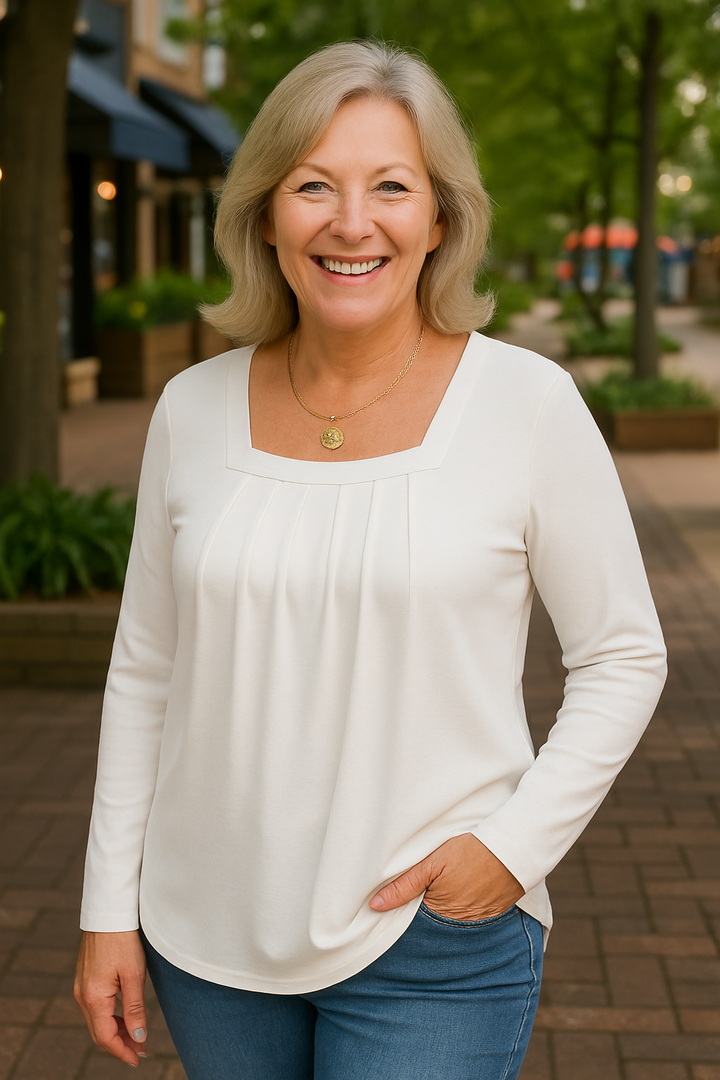 Colleen | Pleated Comfort Top – Long Sleeve Edition. Everyday confidence.
