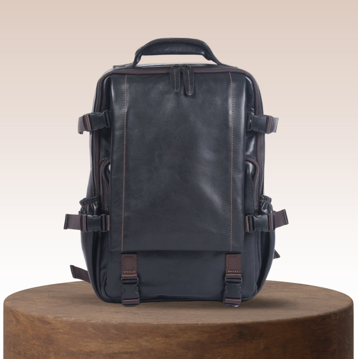 Griffin | Men's Black Leather Backpack