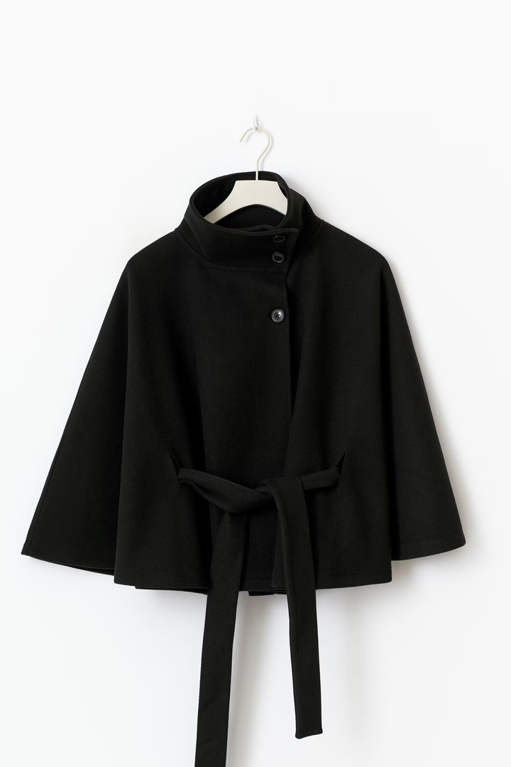Diane | Elegant Cape Coat with Belt & High Collar